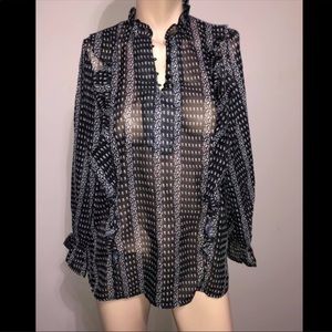 Women’s Black & White Sheer Ruffle Blouse.